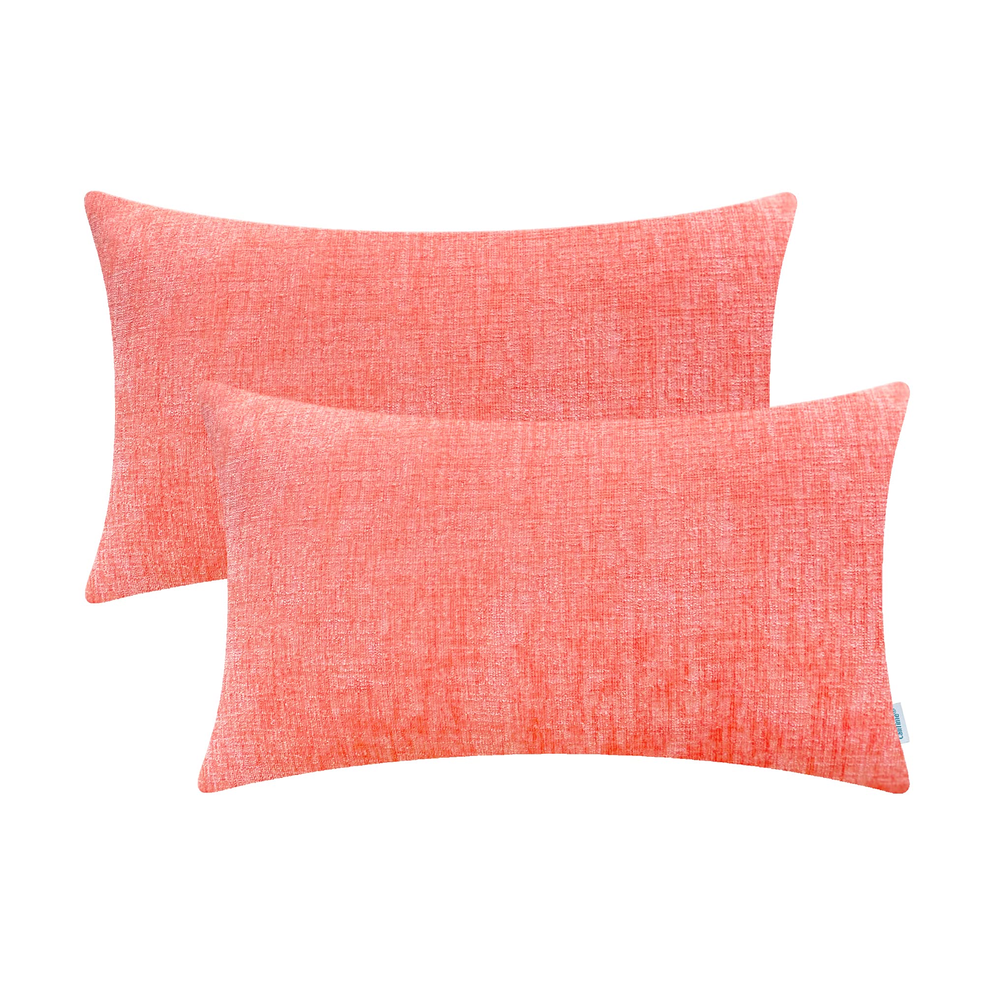 Calitime Pack Of 2 Cozy Pillow Covers Cases For Couch Sofa Home Decoration Solid Dyed Soft Chenille 12 X 20 Inches Living Coral